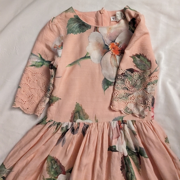 TEELA NYC Gorgeous Ema Eyelet Lace Peach Floral Dress Half Sleeve Girls' 7 - Picture 6 of 9